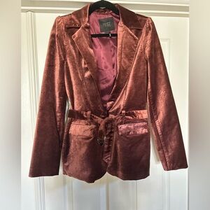 PAIGE Velvet Tie-Front Blazer in Rustic Brown/purple, Sz Medium, EUC
